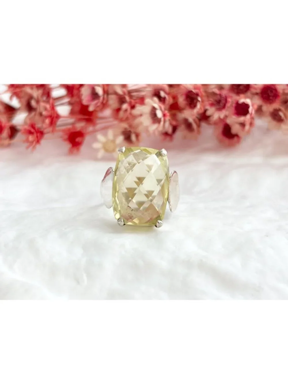 Elongated Cushion Cut Citrine Minimalist Sterling Silver 925 Vintage Ring sz 6.5